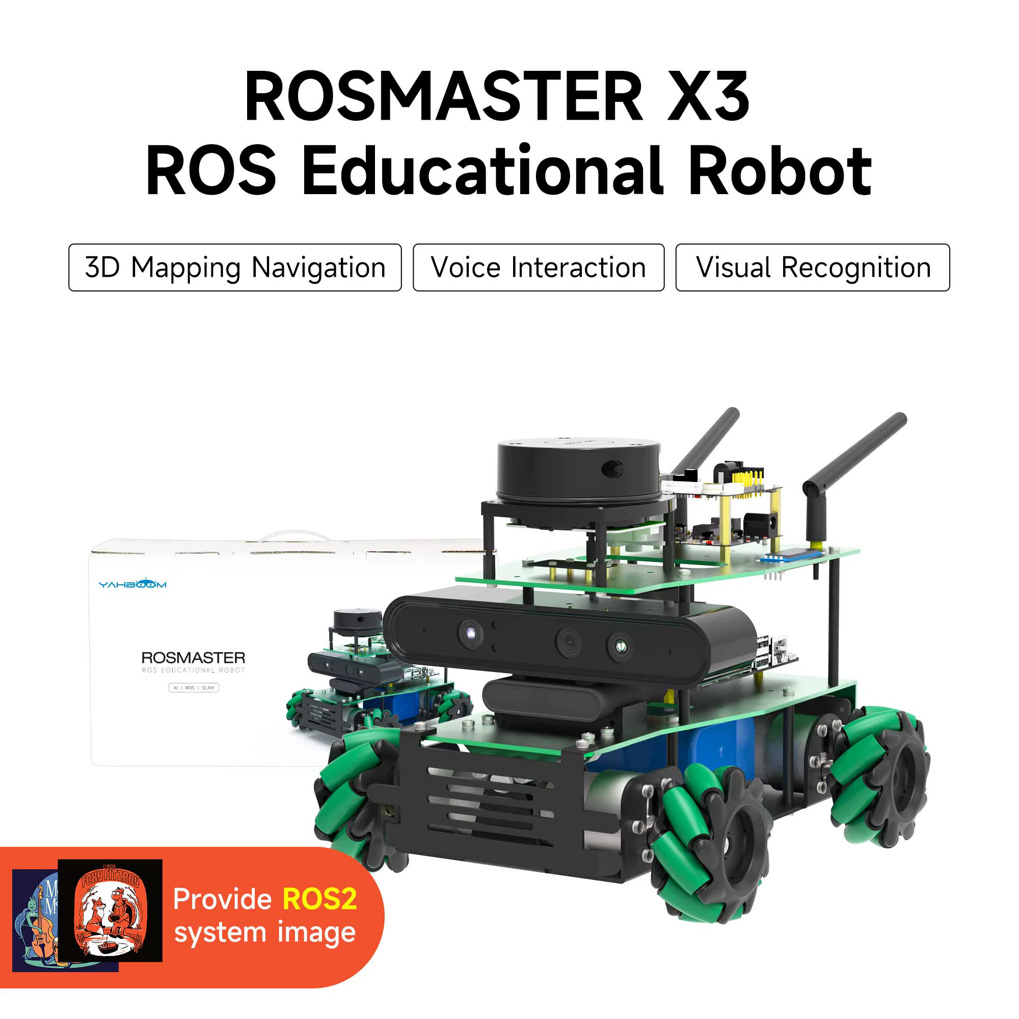 ROSMASTER X3 ROS2 Robot voiture intelligente bricolage Kit d'apprentissage électronique Python pour Jetson NANO/Orin NX SUPER/Orin NANO SUPER/RaspberryPi 5