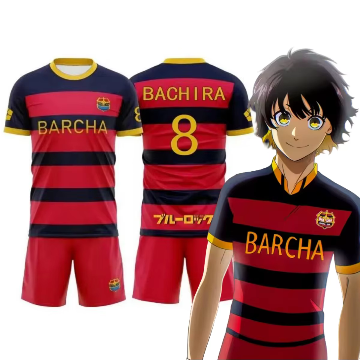 Maillot de football FC Barça Anime Bachira, costumes de cosplay, ensemble maillot et short Meguru Bachira, impression 3D