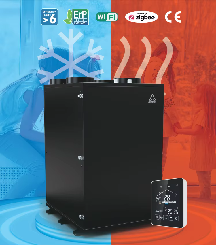 Système de récupération de chaleur Airwoods pour le chauffage et la climatisation domestique, pompe à chaleur MVHR