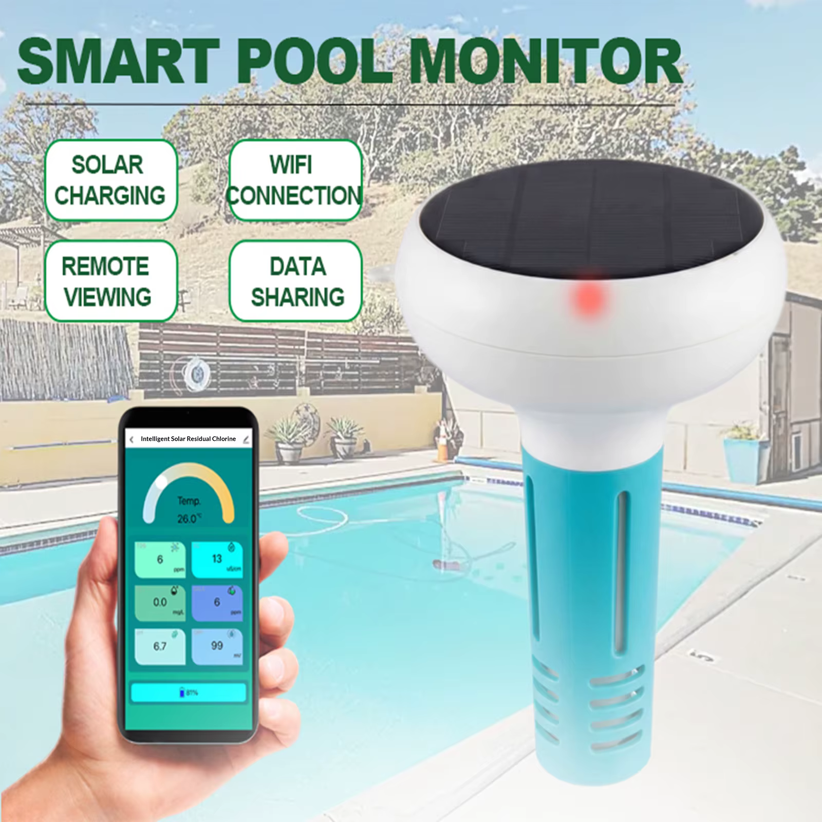 Testeur de qualité de l'eau solaire flottant pour piscine