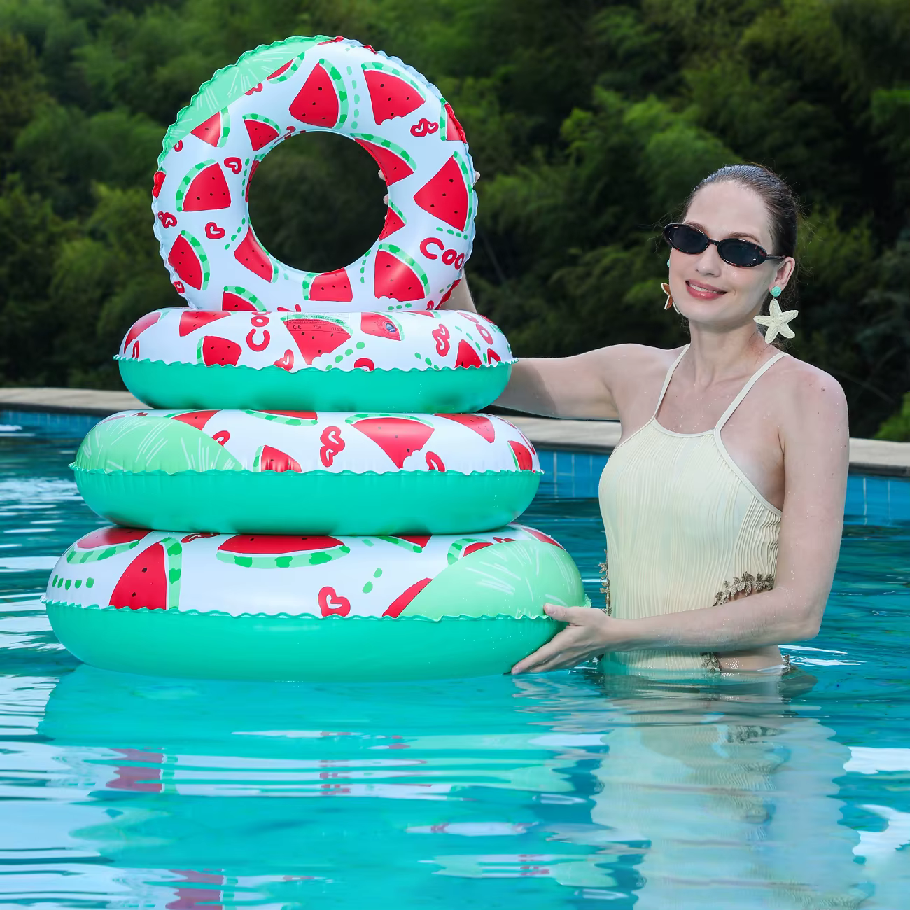 1PC Bouée de natation gonflable en PVC à imprimé citron pour l'été