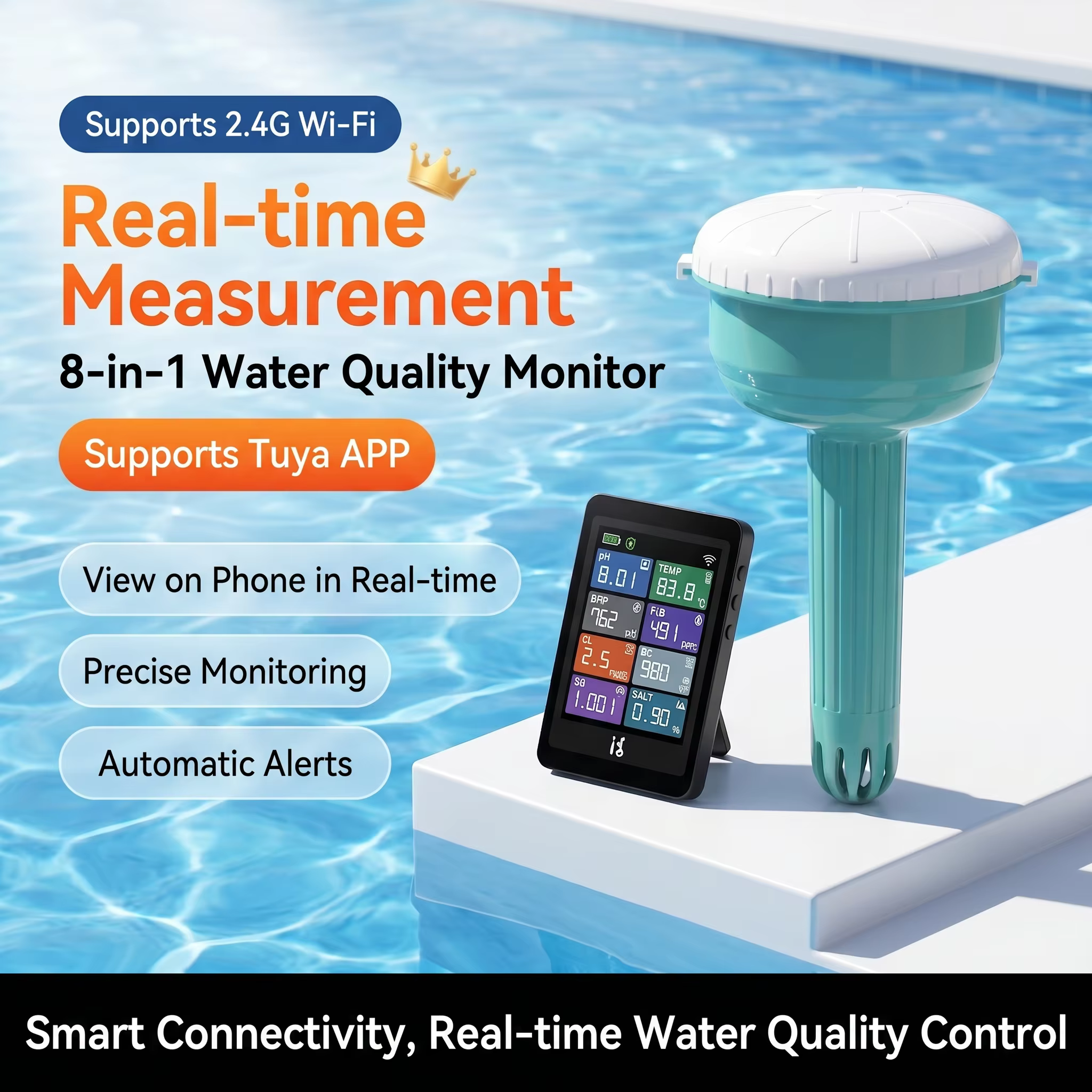 Testeur de qualité de l'eau de piscine Tuya WiFi 8 en 1