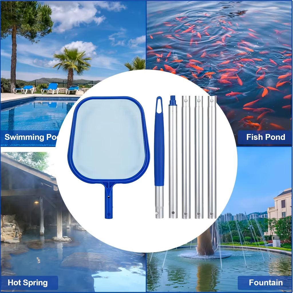 Épuisette à feuilles pour piscine avec manche en aluminium réglable en 5 sections