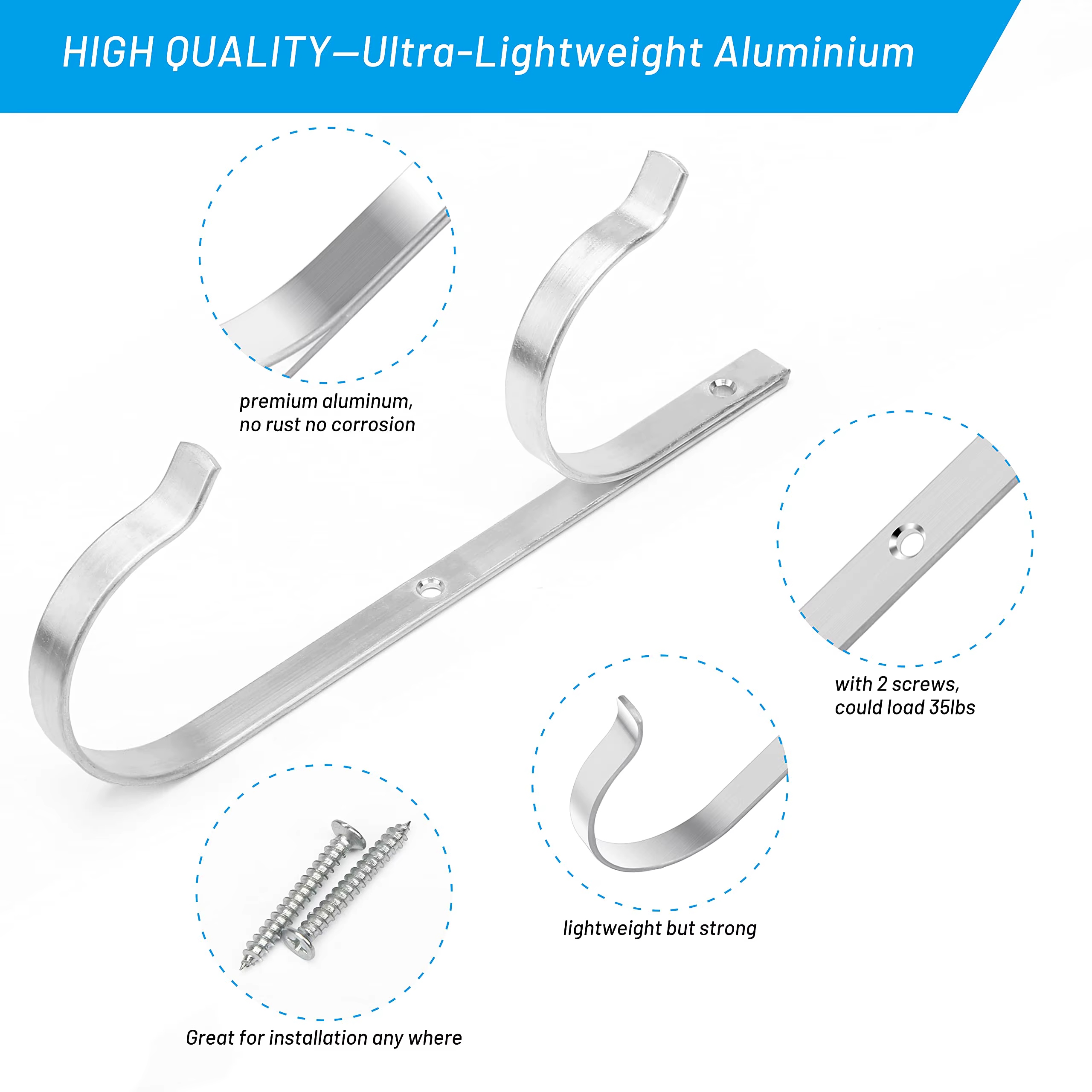 Lot de 2 supports de piscine en aluminium pour perches télescopiques - Rangement
