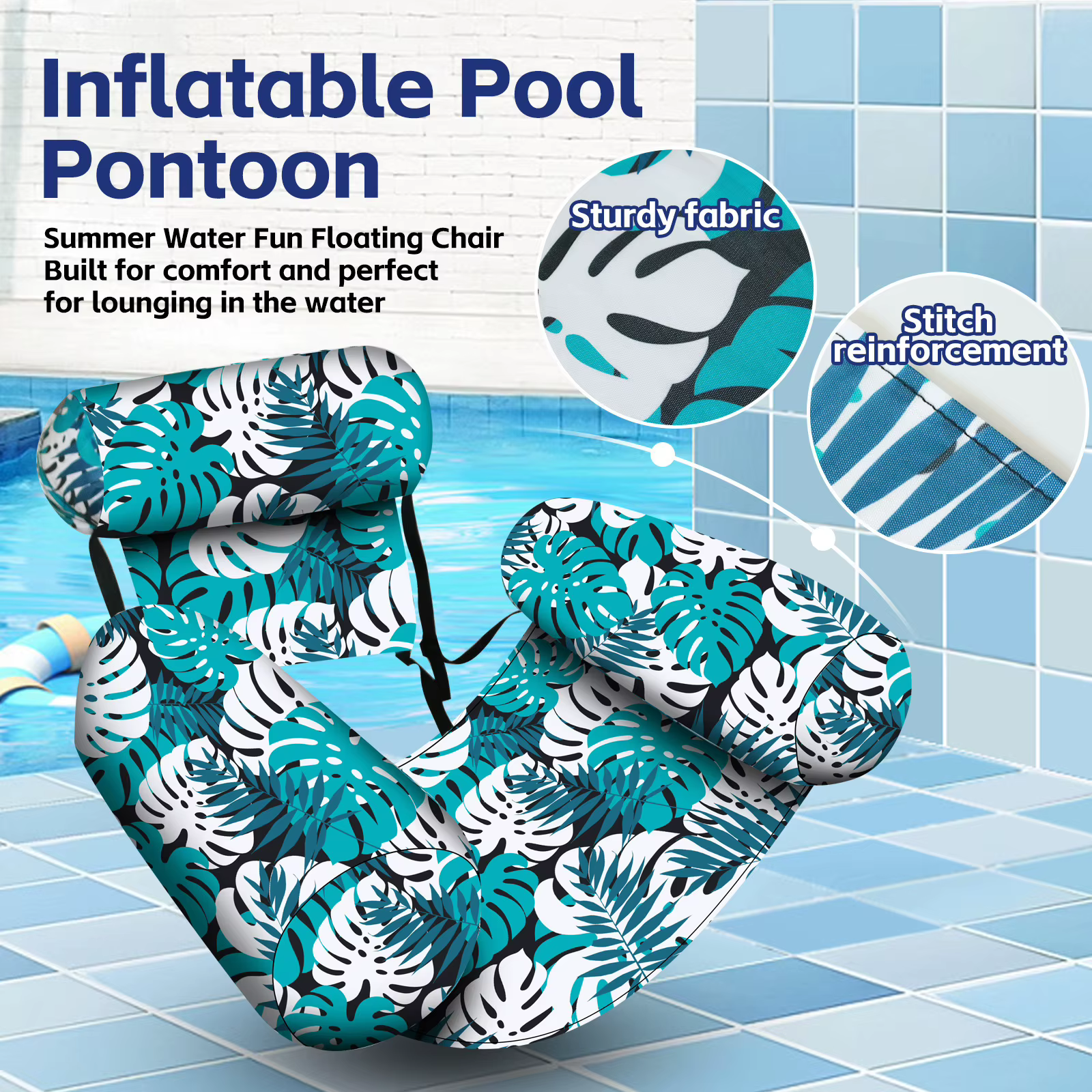 Chaise longue flottante gonflable pour piscine avec dossier et accoudoirs
