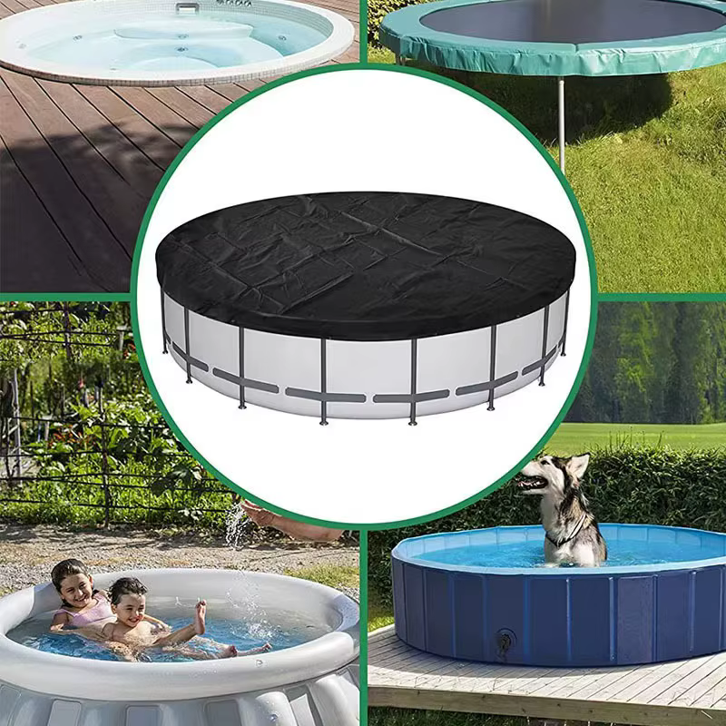 Couverture de piscine ronde noire en tissu Oxford durable