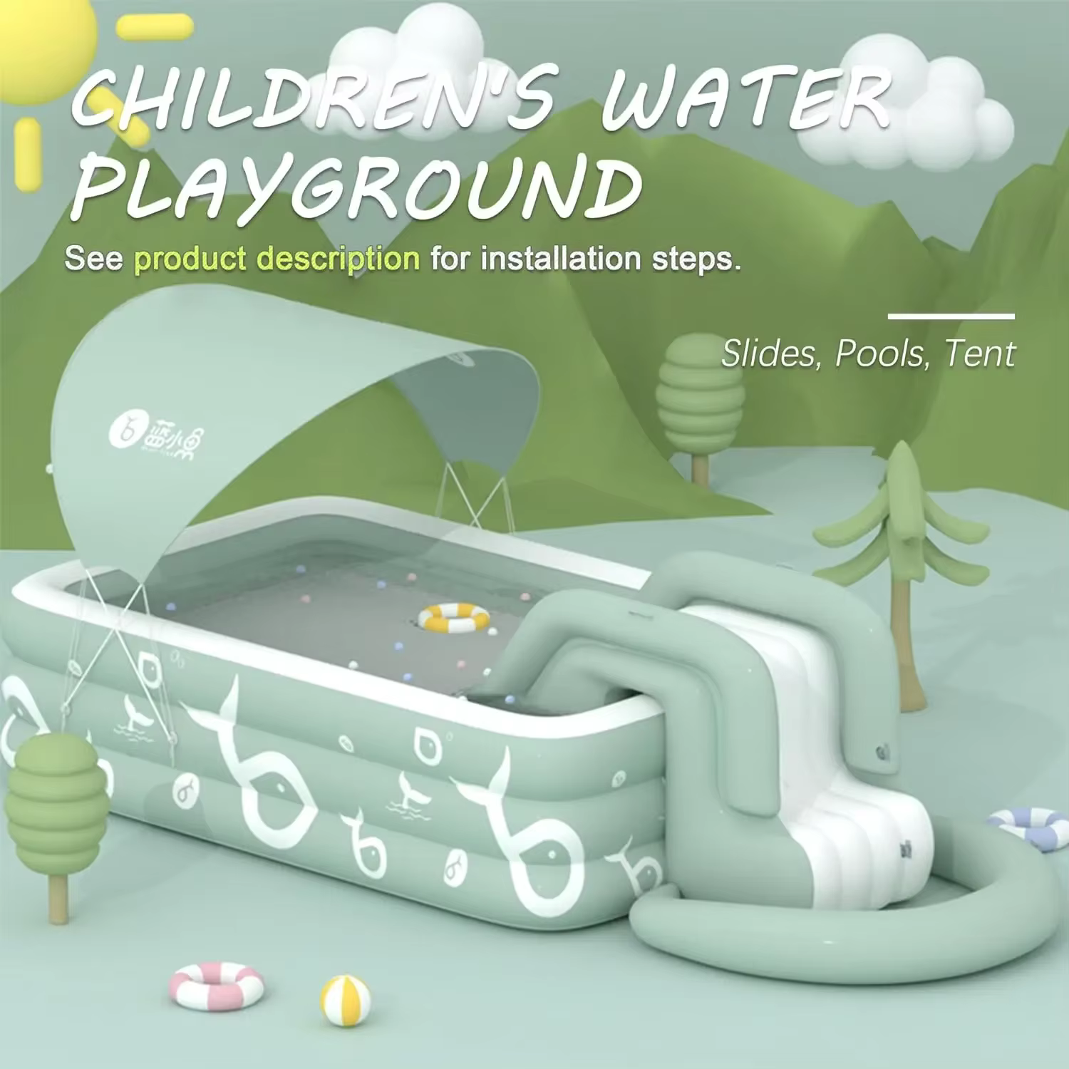 Piscine gonflable avec auvent et toboggan