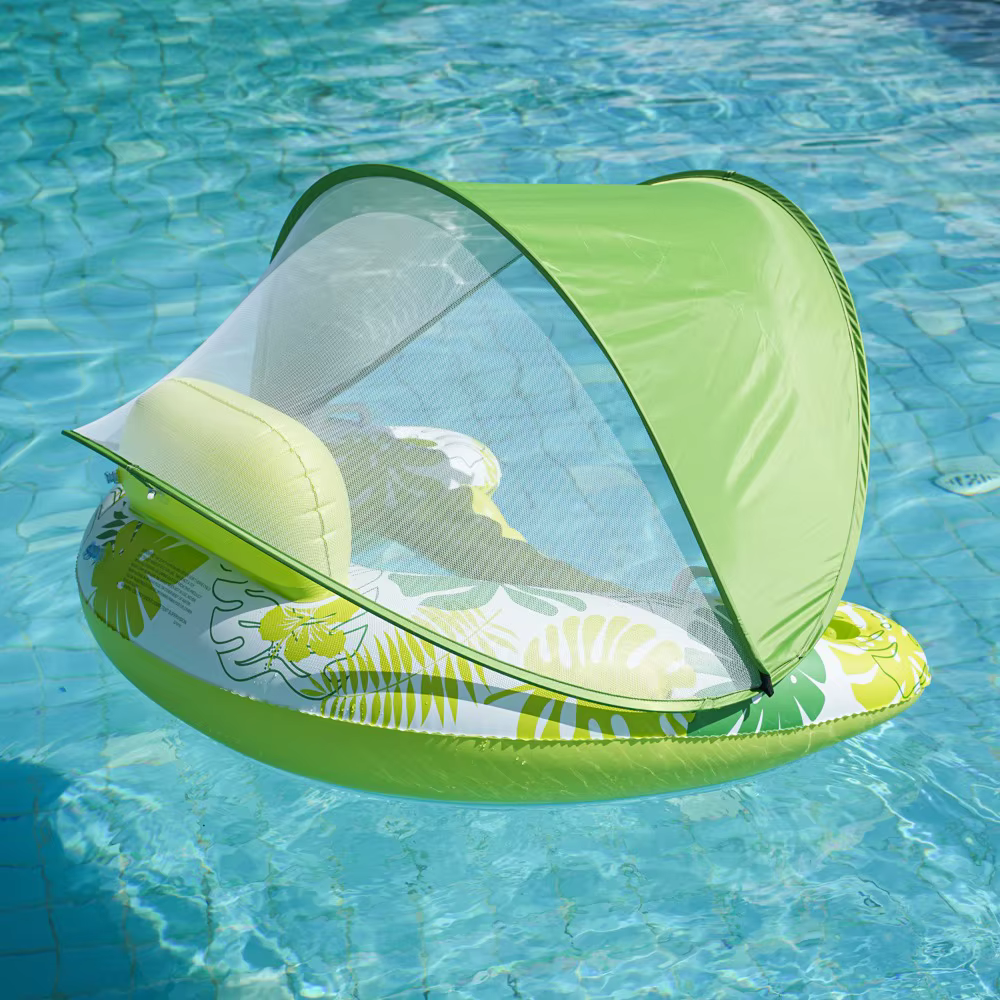 Chaise longue flottante en forme de U avec pare-soleil