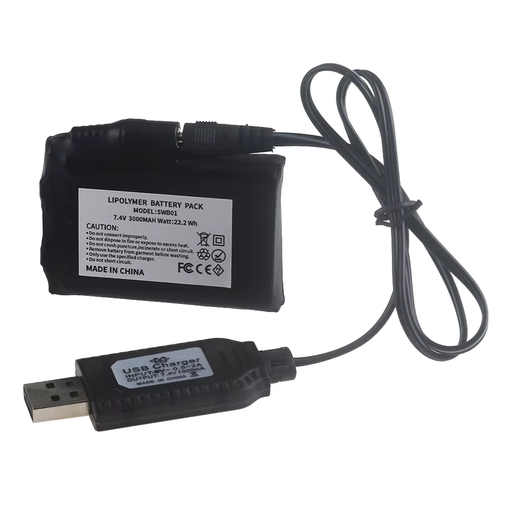 Batterie de rechange pour gants chauffants 7.4V 3000mAh 2S Lithium Polymère pour gilet chauffant, chaussettes, batterie chauffante anti-gel d'hiver