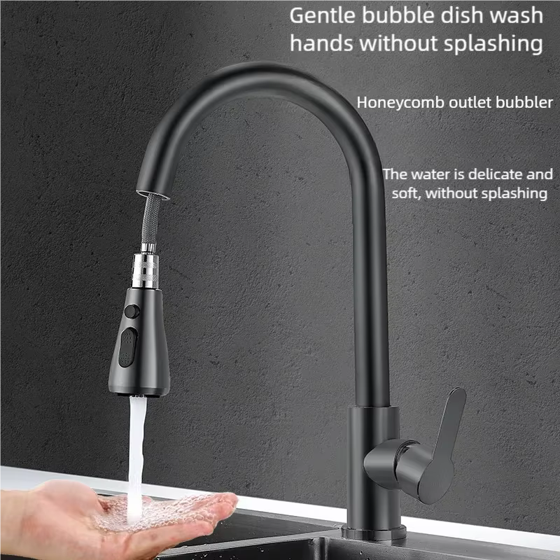 Robinet de cuisine en acier inoxydable 304, mitigeur extractible pour évier, avec douchette pulvérisatrice, eau chaude et froide, à poser sur comptoir