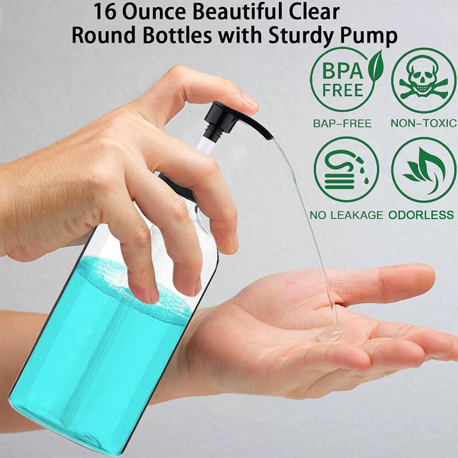 Distributeur à pompe en plastique africain HI, d'extraction à main portable, à intervalles clairs, pour shampoing et gratitude, illable au quotidien, beaucoup, 16oz/500ml
