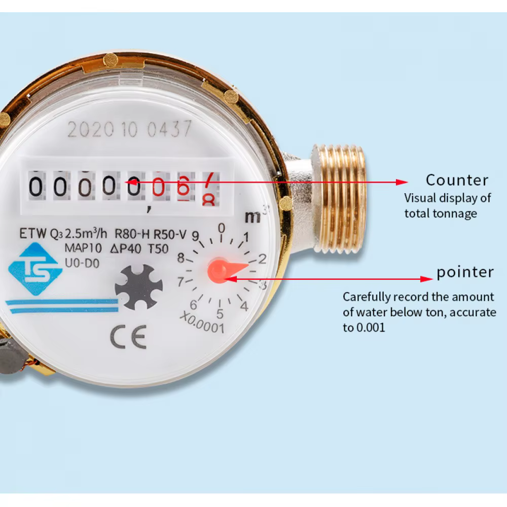 Compteur d'eau intelligent 15 mm (1/2 pouce) avec affichage du débit en m³/h