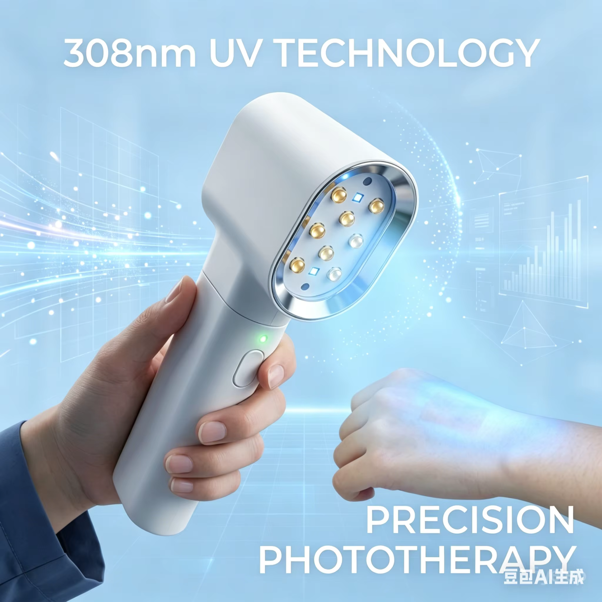 Lampe à main pour le vitiligo, utilisation domestique, lampe UVB 308 nm pour la photothérapie du vitiligo, thérapie par la lumière pour les taches de psoriasis, l'eczéma et les maladies cutanées