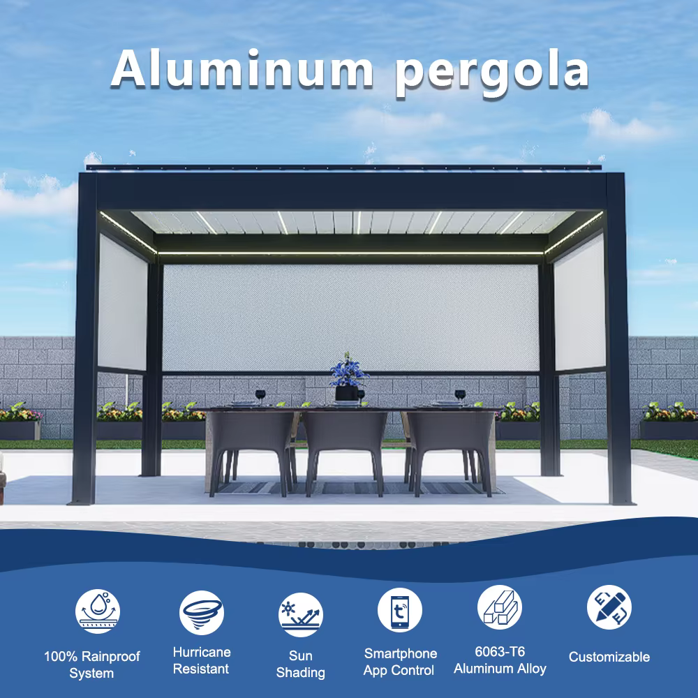 Pergola en aluminium pour terrasse européenne, auvent motorisé extérieur toutes saisons, gazebo, pavillon avec structure en alliage d'aluminium
