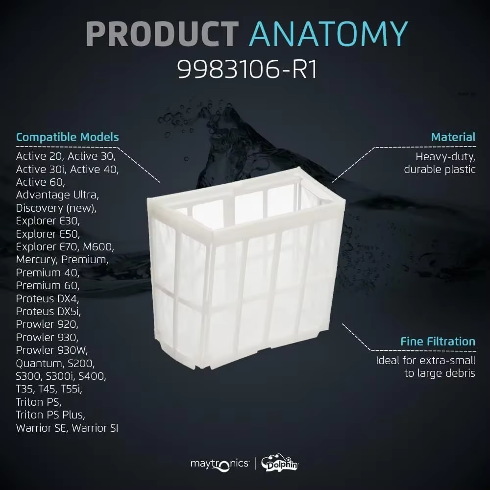 Le filtre 9983106-R1 est compatible avec le robot nettoyeur de piscine Dolphin S200 S300 S300i avec panier intérieur de rechange intégré