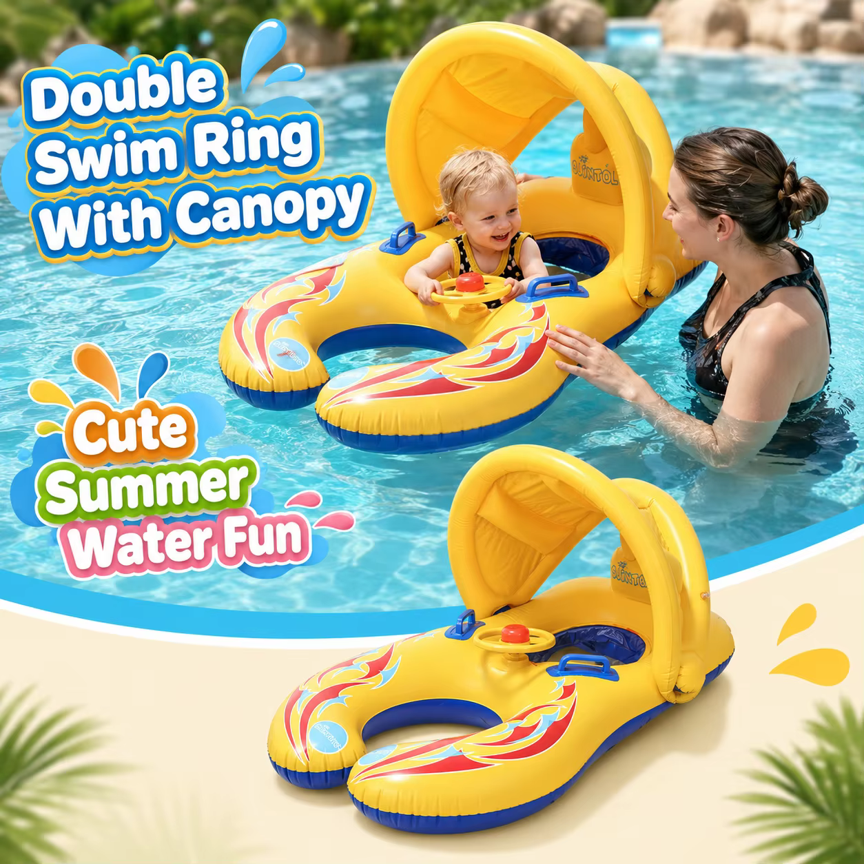 Bouée de piscine gonflable avec auvent