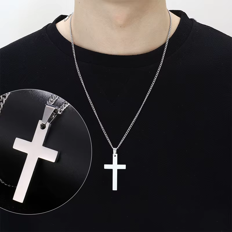 Collier pendentif croix en acier inoxydable pour femmes et hommes, chaîne à maillons, collier à breloques Cool pour garçons et filles, Punk Hip Hop, bijoux cadeau