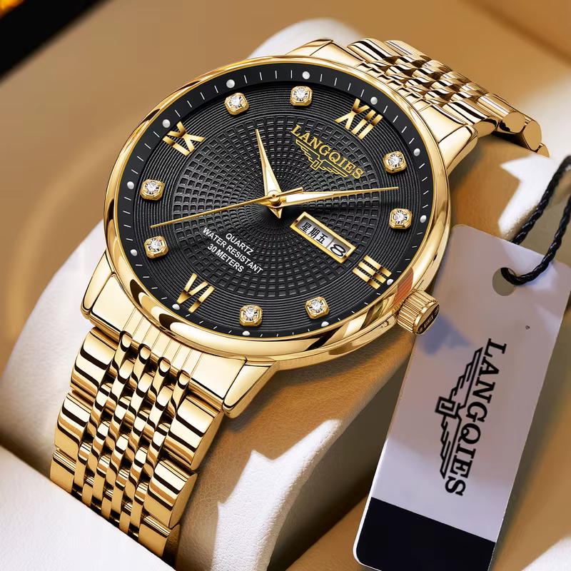 Montre à bracelet en acier pour homme - Montre à quartz étanche et lumineuse avec affichage de la date et du jour
