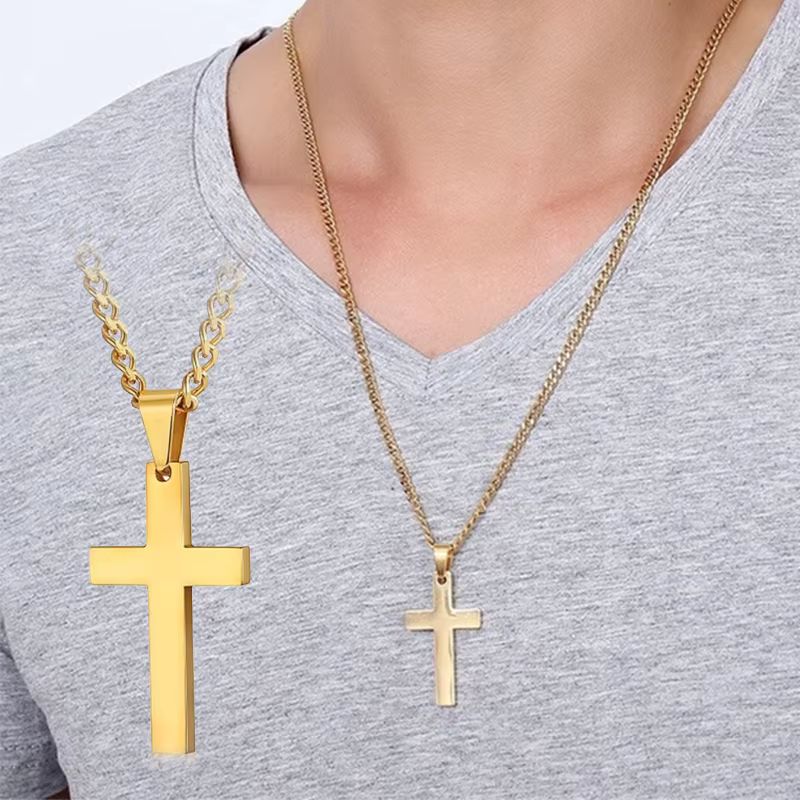 Collier pendentif croix en acier inoxydable pour femmes et hommes, chaîne à maillons, collier à breloques Cool pour garçons et filles, Punk Hip Hop, bijoux cadeau