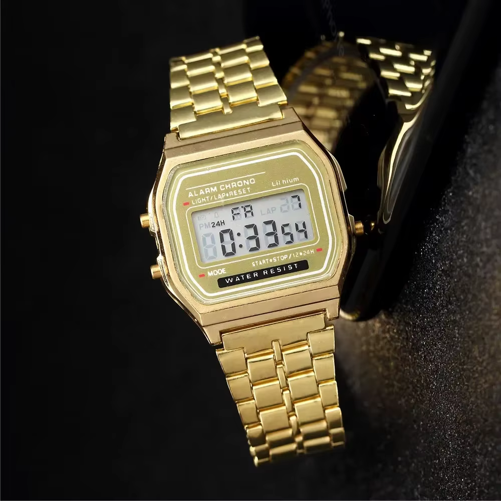 Montres numériques LED en acier inoxydable pour hommes, or, argent, montre électronique de luxe, montre de mode pour hommes d'affaires, Relogios Masculino