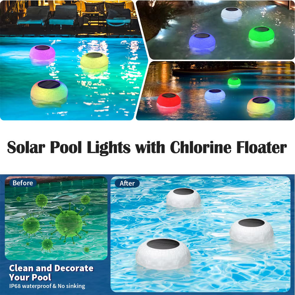 Lumière de piscine flottante à énergie solaire avec boîte de désinfection