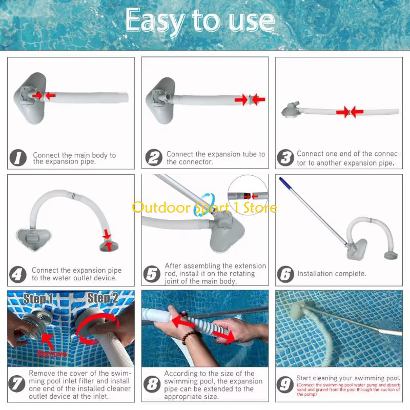 Aspirateur piscine efficace A0KA avec tuyau réglable une tige télescopique pour le au-dessus des piscines à remous