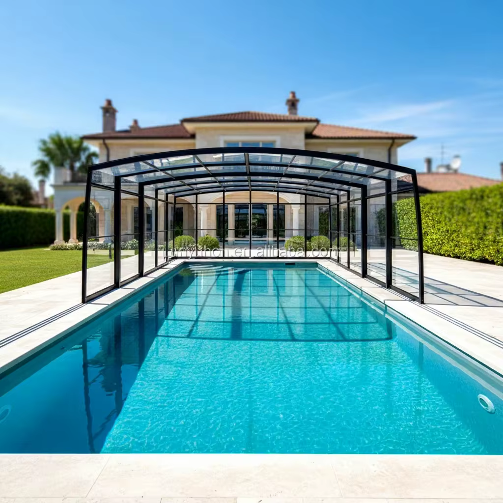 Couverture de piscine télescopique en aluminium sur mesure