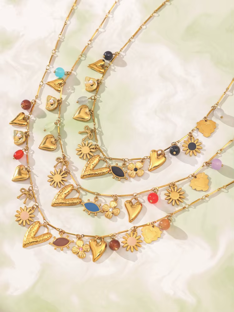 Collier chaîne en acier inoxydable pour femmes plaqué or 18 carats, étanche, sans ternissement, breloques pour femmes, bijoux de vacances bohème