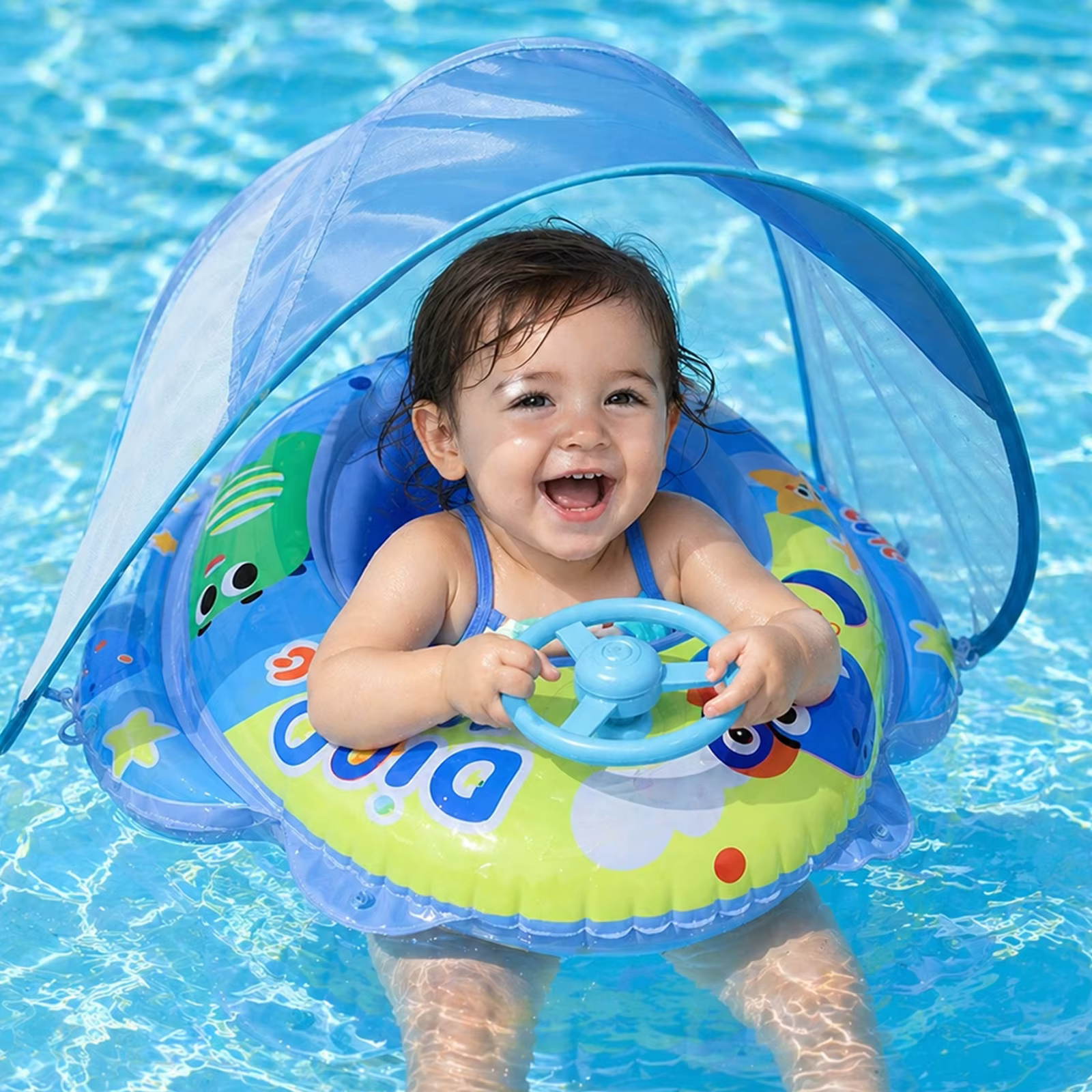 Bouée de natation gonflable avec siège pare-soleil pour enfants