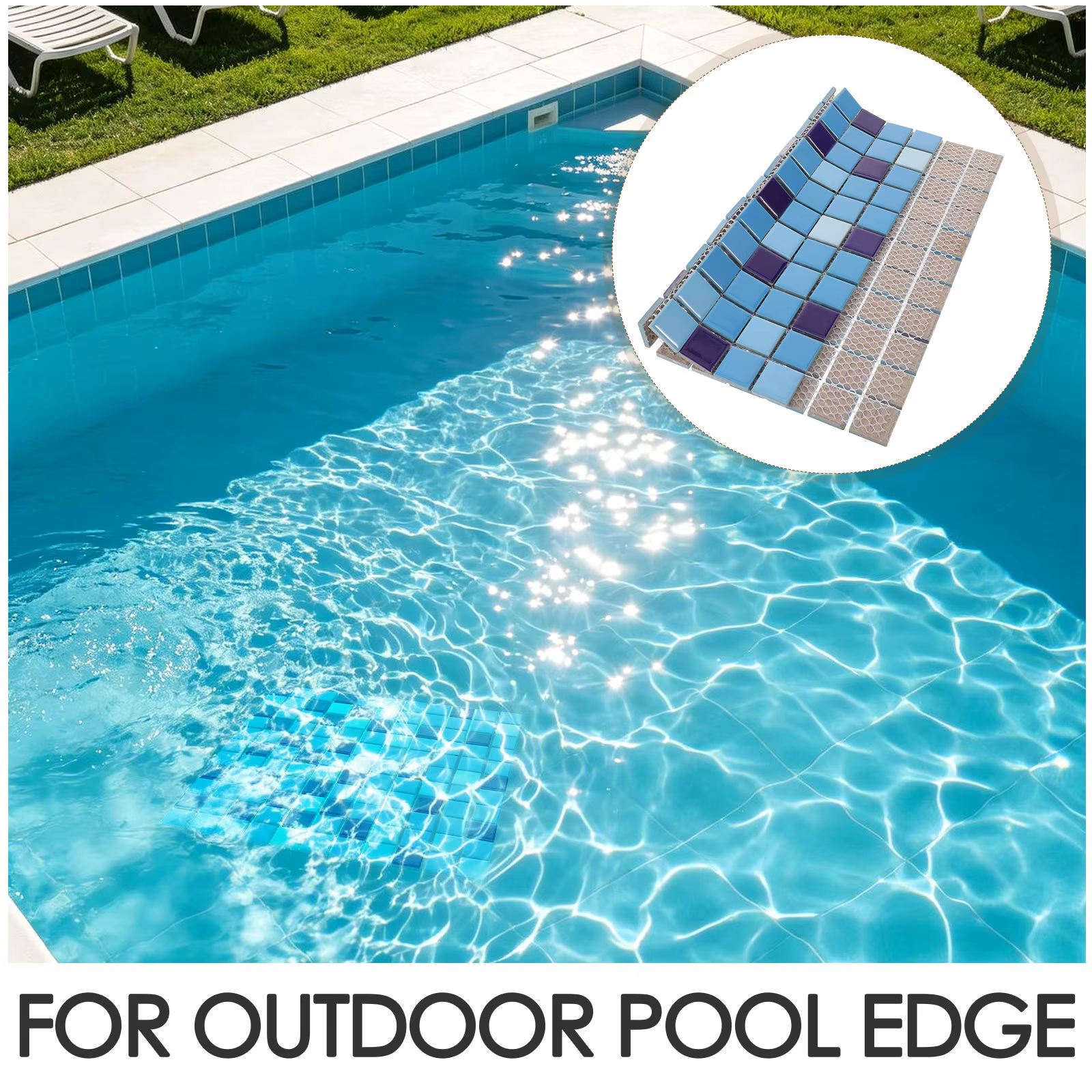 Kit de réparation de carreaux de piscine en céramique brillants 12x12 pouces, antidérapants, mosaïque bleue pour sol, cuisine, salle de bain, décoratifs