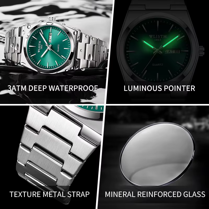 Homme montre montre à Quartz de luxe étanche lumineux Date semaine en acier inoxydable montre pour hommes mâle relógios masculino reloj hombre