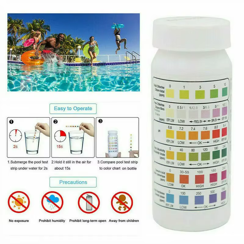 Bandelettes de test d'eau de piscine 6 en 1 : Détection rapide du chlore libre