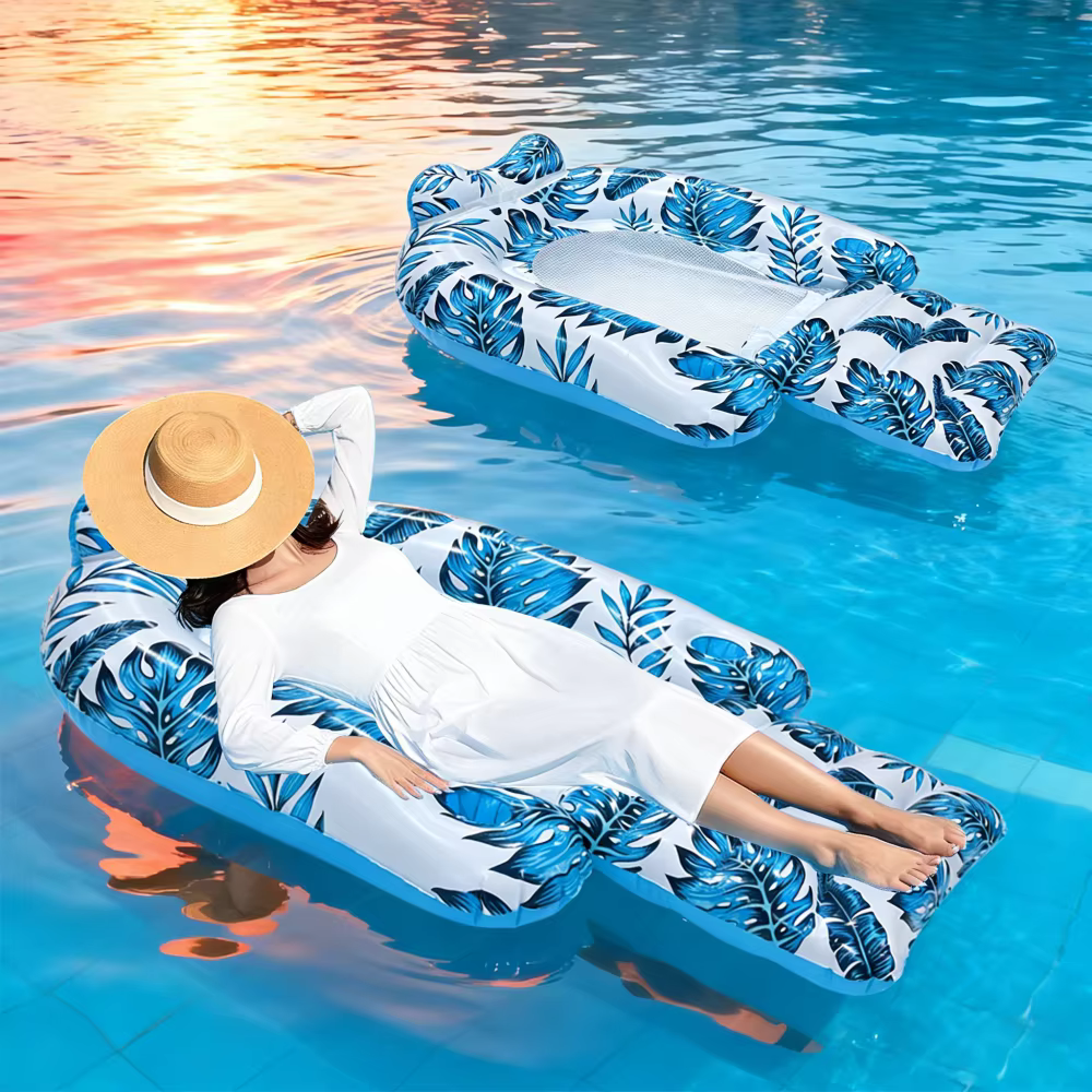1 pièce - Raft gonflable portable en PVC à motif de feuilles tropicales pour adultes