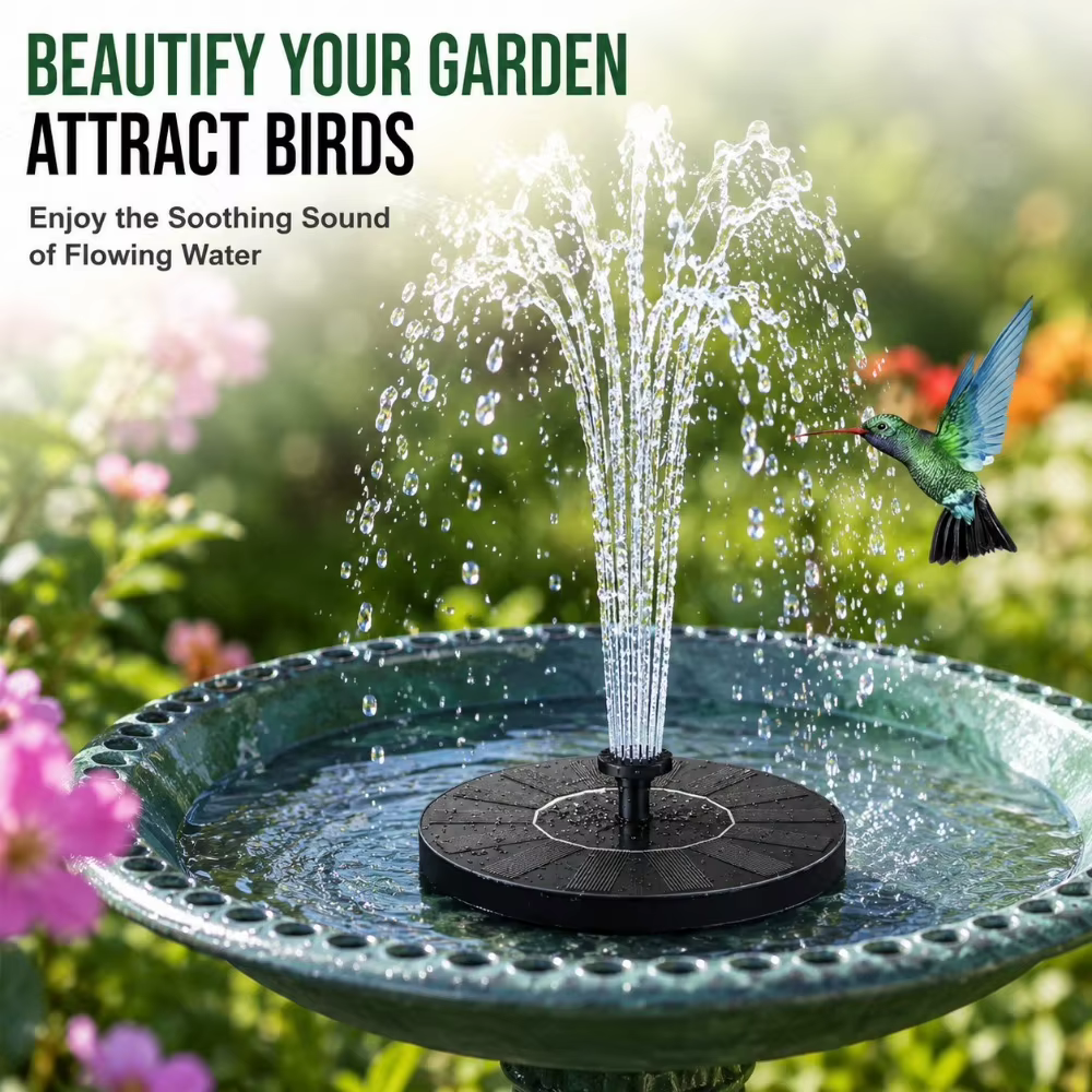 Pompe solaire de jardin avec 6 buses, fontaine d'extérieur pour bain d'oiseaux, dispositif de circulation d'eau pour bassin, décoration de jardin, flotteur de piscine