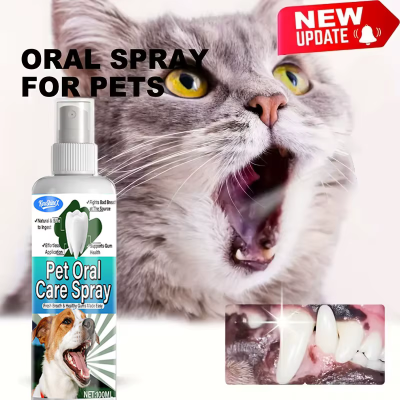 Spray dentaire de soins bucco-dentaires pour animaux de compagnie, éliminateur instantané de mauvaise haleine, avec ingrédients naturels, sans danger pour le nettoyage des dents des chiens et des anim