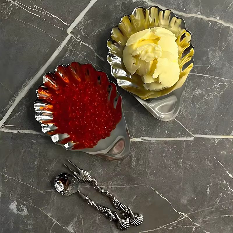Assiette en acier inoxydable en forme de coquille, plat en métal, plateau à Dessert au fromage, thé, collation, plat de fruits, rangement de bijoux, boîte à savon, décoration de Table