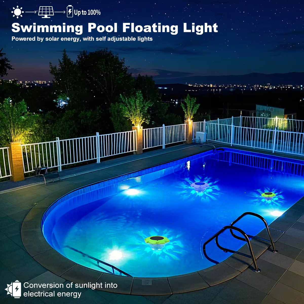 Lumières de piscine flottantes à énergie solaire