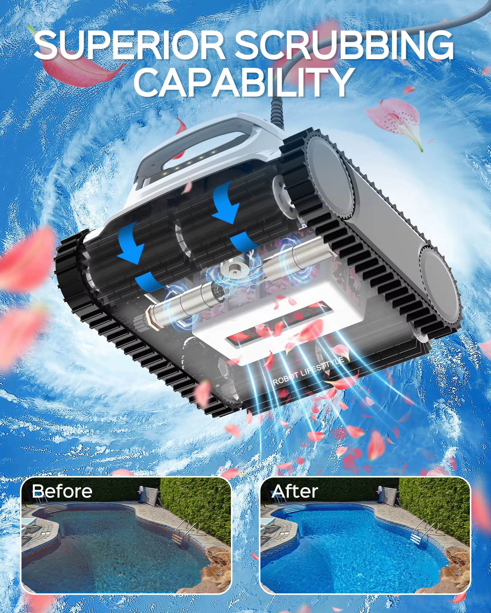 Aspirateur de piscine avec câble flottant de 18m