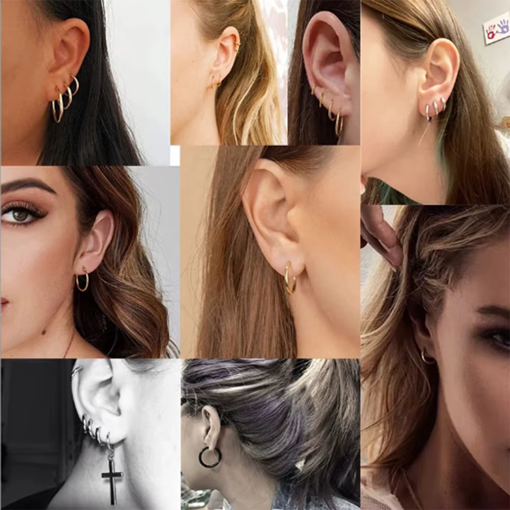 5 paires de ensembles de boucles d'oreilles pour femmes classiques et à la mode en acier inoxydable