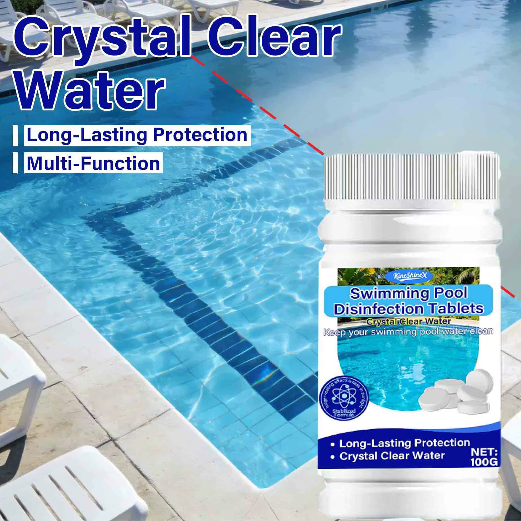 Tablettes de désinfection pour piscine 100g – Traitement pour une eau cristalline – Protection longue durée