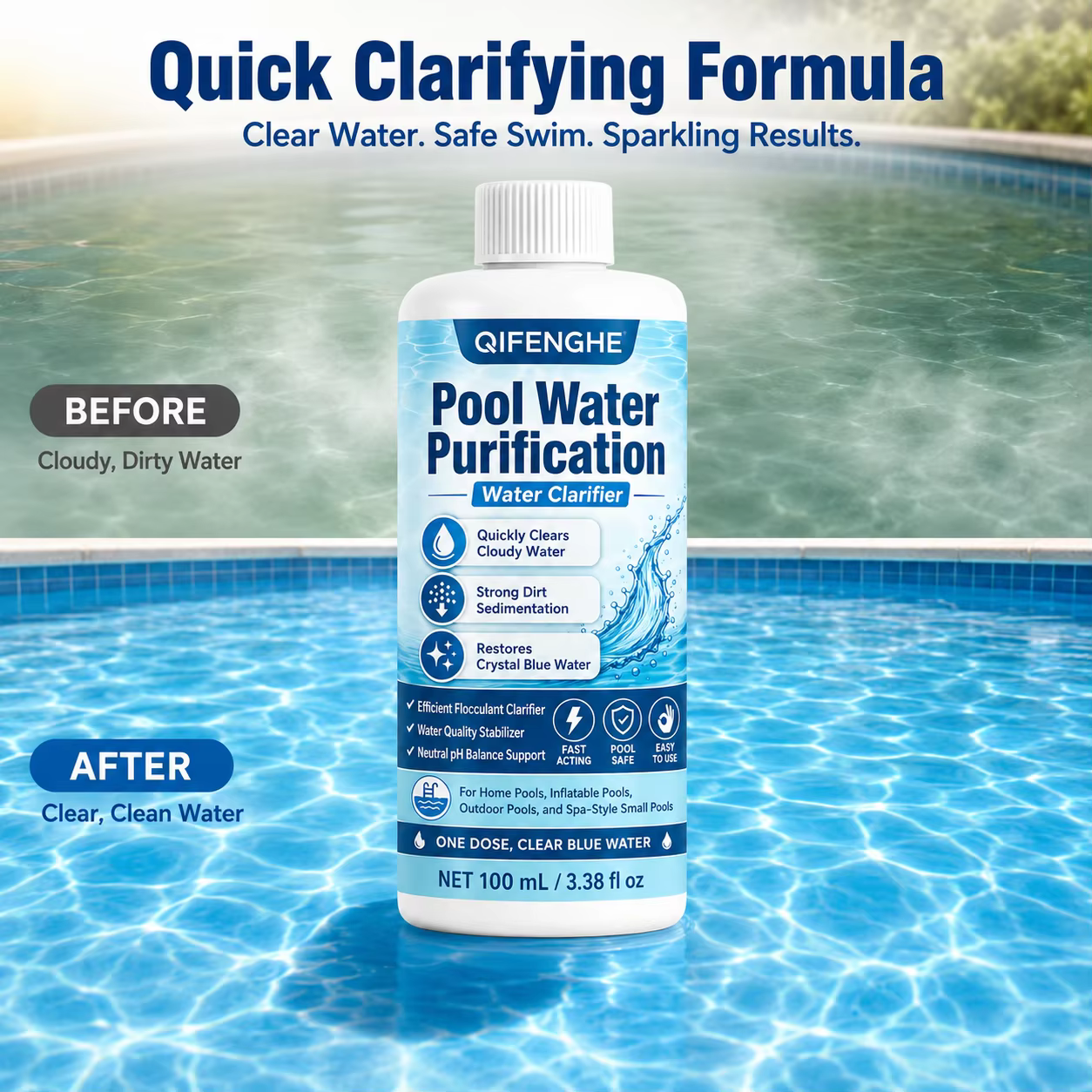 Clarifiant pour piscine pour eau boueuse, piscine domestique, piscine de jardin et piscine pour enfants