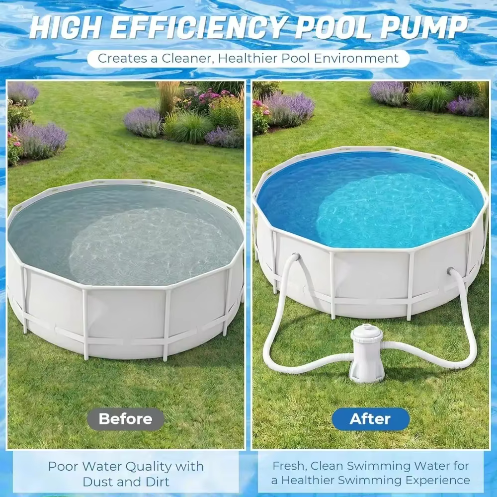 Pompe de filtration pour piscine hors sol, nettoyeur de piscine électrique à circulation, dispositif de filtration de piscine réutilisable, filtre de piscine de 300 gallons