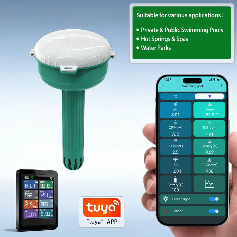Moniteur intelligent de qualité de l'eau de piscine en ligne Tuya WiFi 8-en-1