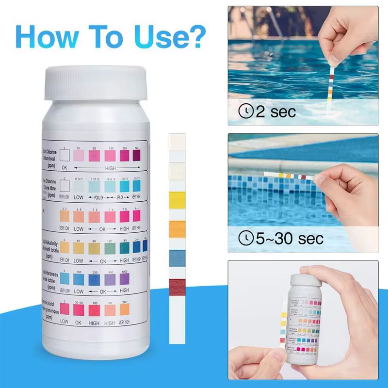 50 pièces de papier test de pH pour piscine 6 en 1