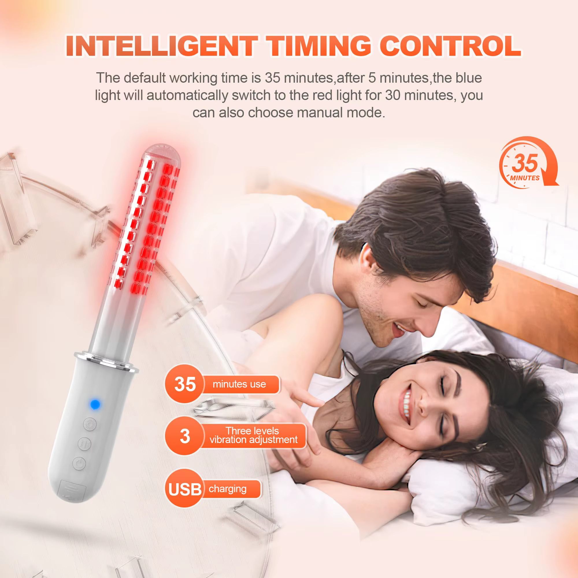 Appareil de relaxation pour le resserrement vaginal féminin avec thérapie par lumière rouge et bleue, baguette de massage à 3 niveaux, 136 LED 465-630 nm pour le traitement de la vaginite