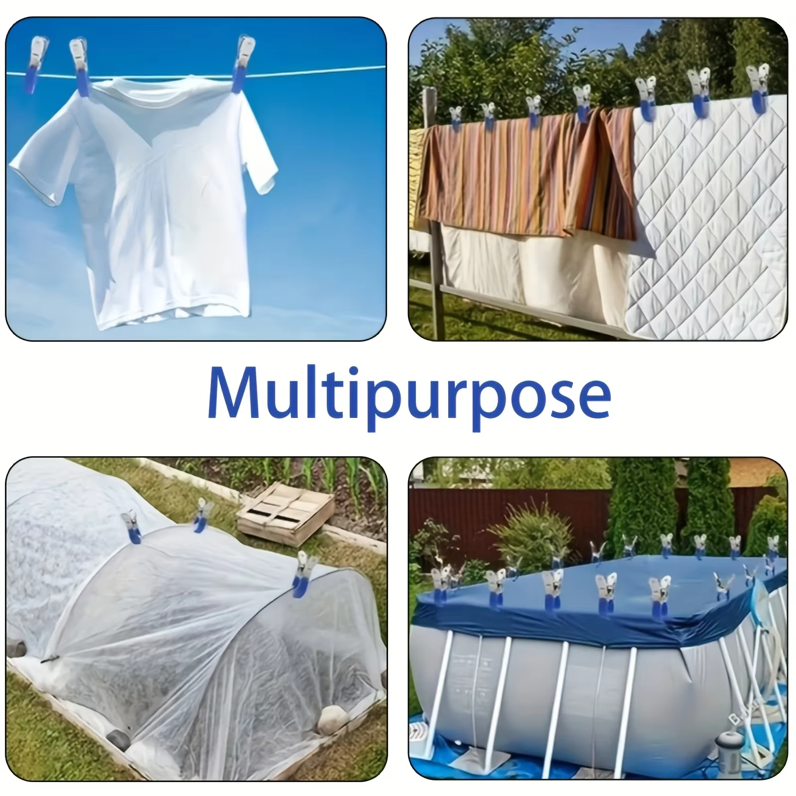 10 pinces de couverture de piscine robustes en acier inoxydable avec poignées en plastique
