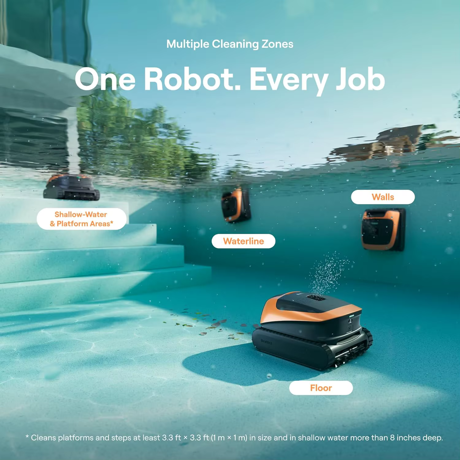 Nouveau robot nettoyeur de piscine sans fil Beatbot Sora 30, autonomie de 300 min, aspiration 6800 GPH pour fond, parois, ligne d'eau et plateforme, pour piscines hors sol et enterrées