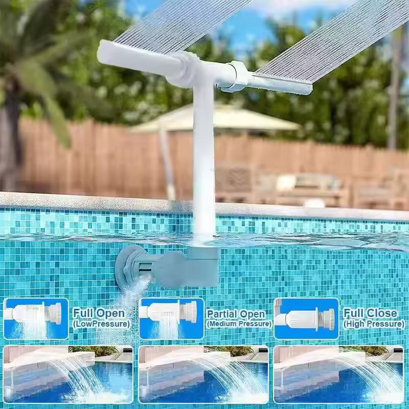 Fontaine de piscine à double buse adaptée aux piscines à entrée d'eau au niveau du sol