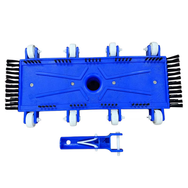 Tête de nettoyage de piscine robuste avec roues et brosses latérales et de fond