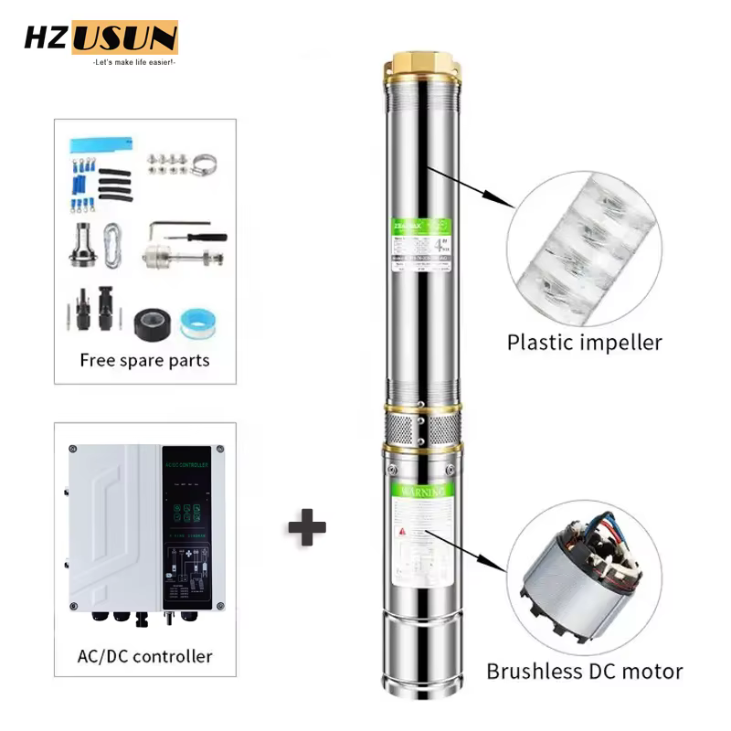 Pompe à eau haute pression à énergie solaire hybride 4 '3HP DC AC
